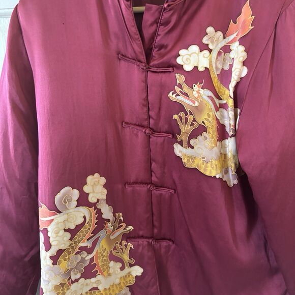 Womens Satin Chinese Jacket Dragon Design 100% Silk Size Large Red Artsy City - Picture 3 of 12